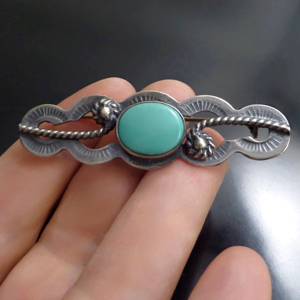 Vintage NATIVE American Fred Harvey Sterling Turquoise BROOCH - YearsAfter