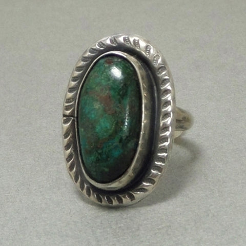 OLD PAWN Native American Green Turquoise RING Sterling Navajo Stampwork - Years After