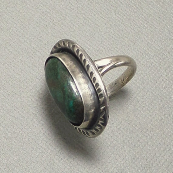 OLD PAWN Native American Green Turquoise RING Sterling Navajo Stampwork - Years After