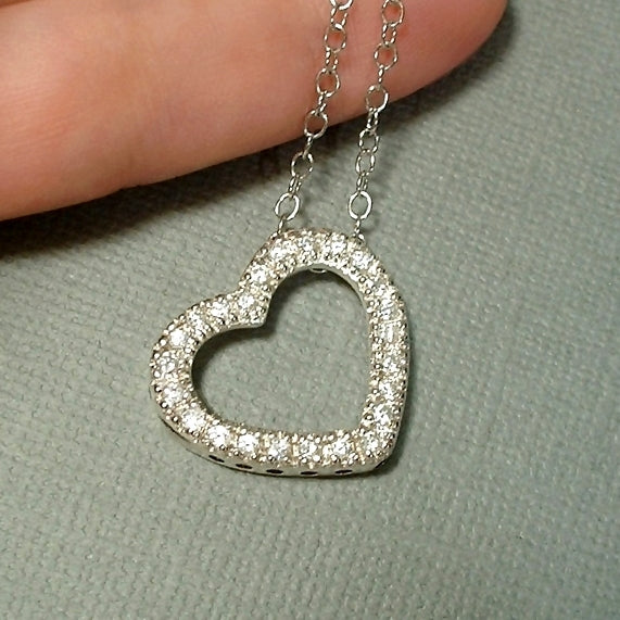 Vintage STERLING Crystal Heart Pendant Necklace CHAIN - Years After