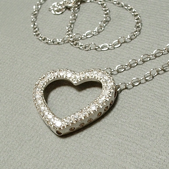 Vintage STERLING Crystal Heart Pendant Necklace CHAIN - Years After