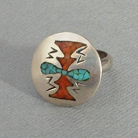 Vintage STERLING Native American Coral Turquoise RING - Years After