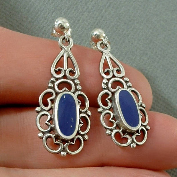 Vintage STERLING Filigree LAPIS Lazuli Drop Earrings - Years After