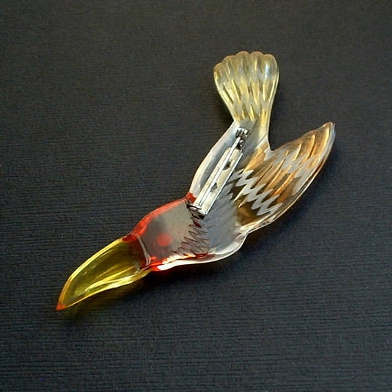 1940's LARGE Reverse Carved Vintage LUCITE Brooch Toucan Bird - Years After