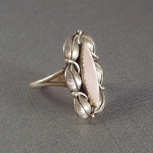 SIGNED Vintage Native American STERLING Navajo RING Pink Mother of Pearl - Years After