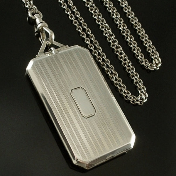 Antique STERLING Silver LOCKET Four Photo, Watch/Guard/Muff CHAIN 50" - Years After