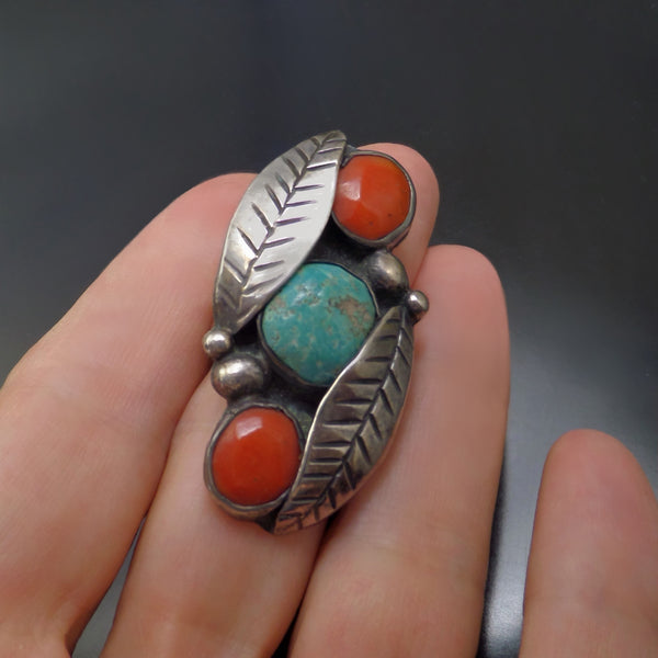 Old Pawn Vintage NATIVE American Navajo LONG Sterling Turquoise RING - YearsAfter