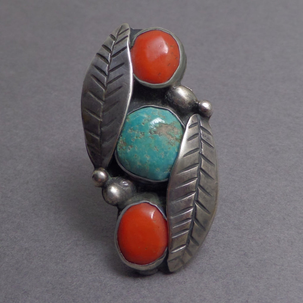 Old Pawn Vintage NATIVE American Navajo LONG Sterling Turquoise RING - YearsAfter
