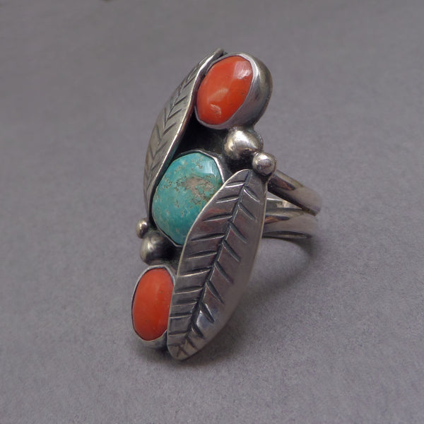 Old Pawn Vintage NATIVE American Navajo LONG Sterling Turquoise RING - YearsAfter