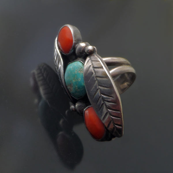 Old Pawn Vintage NATIVE American Navajo LONG Sterling Turquoise RING - YearsAfter