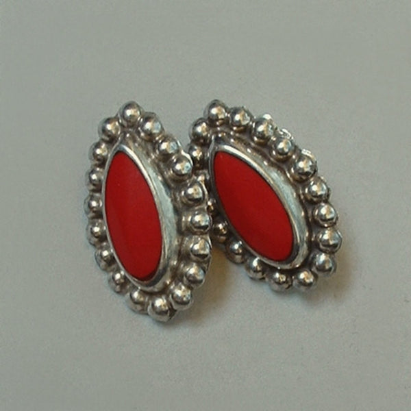 Vintage Pre-Eagle MEXICAN Sterling EARRINGS Red ONYX Pierced Ears c.1940's - Years After