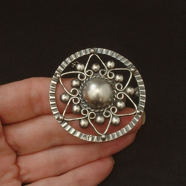 Vintage Mexican STERLING Silver BROOCH Frida Kahlo Style Pre-Eagle c.1940s - Years After
