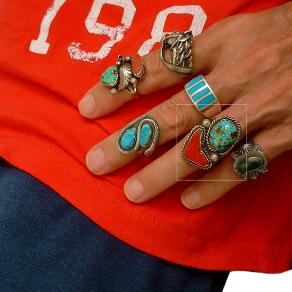 Vintage NATIVE American Royston Spiderweb Turquoise RING Sterling Coral - Years After