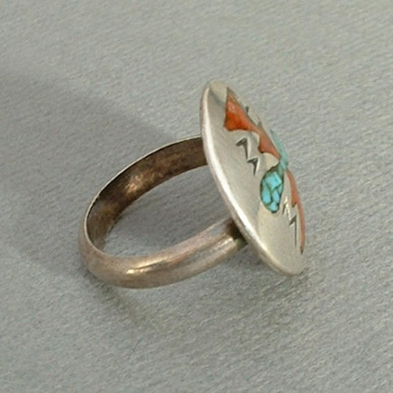 Vintage STERLING Native American Coral Turquoise RING - Years After