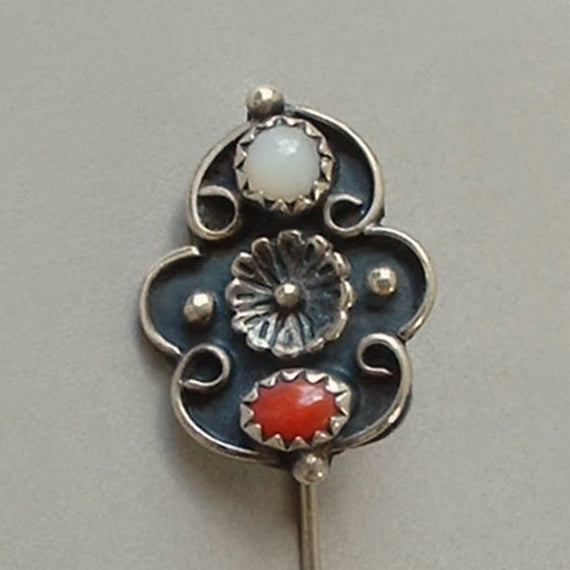 Vintage NATIVE American NAVAJO Moonstone CORAL Stickpin Sterling - Years After