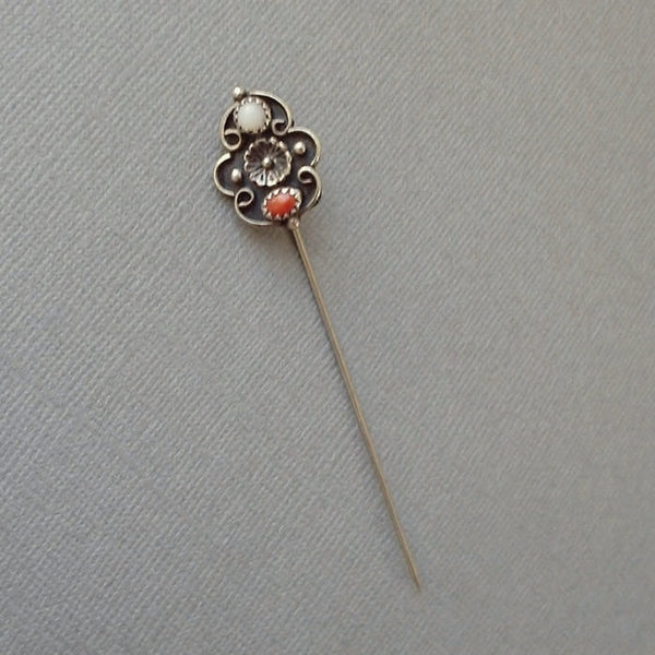 Vintage NATIVE American NAVAJO Moonstone CORAL Stickpin Sterling - Years After