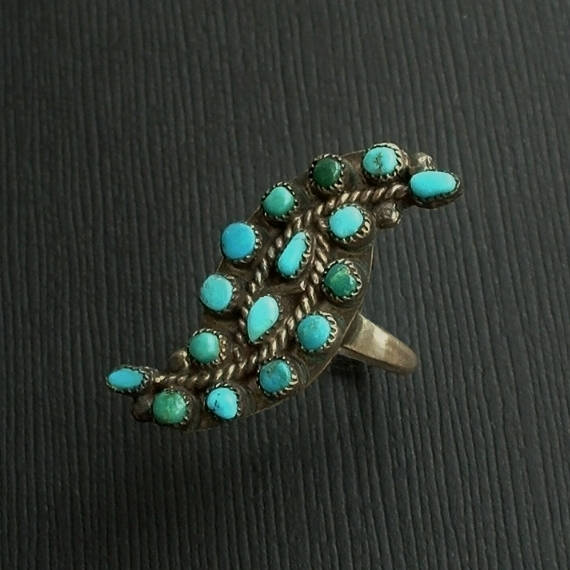 Vintage Native American PETIT POINT Old Pawn Turquoise RING - Years After