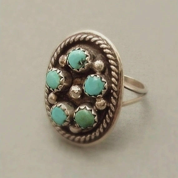 Vintage Native American ZUNI Turquoise RING Old Pawn Petit-Point Sterling - Years After