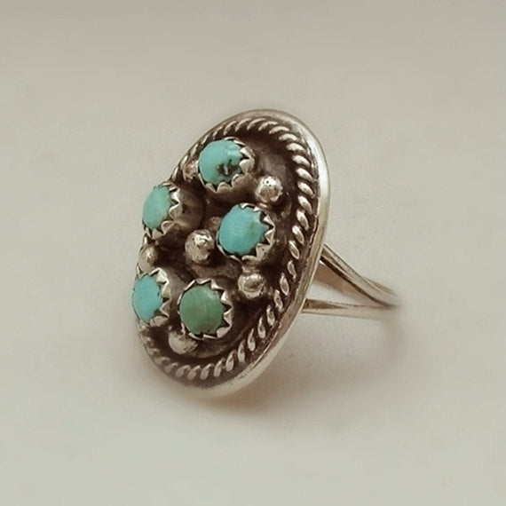 Vintage Native American ZUNI Turquoise RING Old Pawn Petit-Point Sterling - Years After