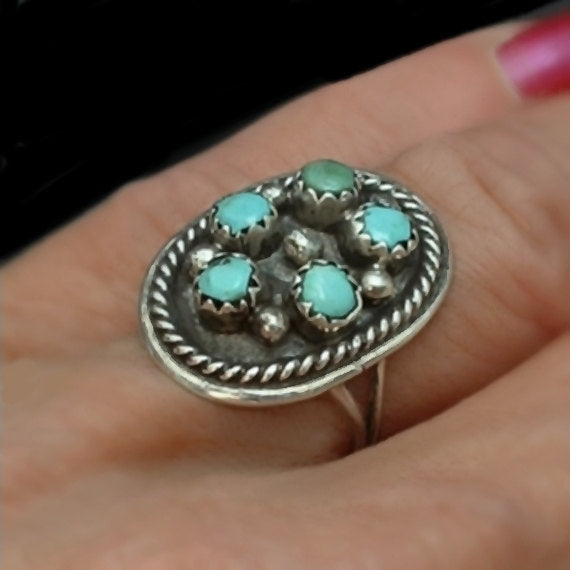 Vintage Native American ZUNI Turquoise RING Old Pawn Petit-Point Sterling - Years After