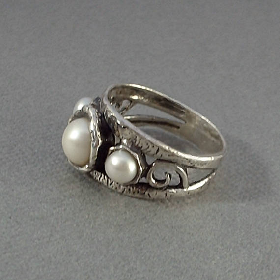 Vintage STERLING Silver PEARL Band Ring Modernist - Years After