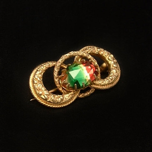 VICTORIAN Antique LOVE KNOT Brooch Watermelon Rainbow Glass c.1900's - Years After - 2