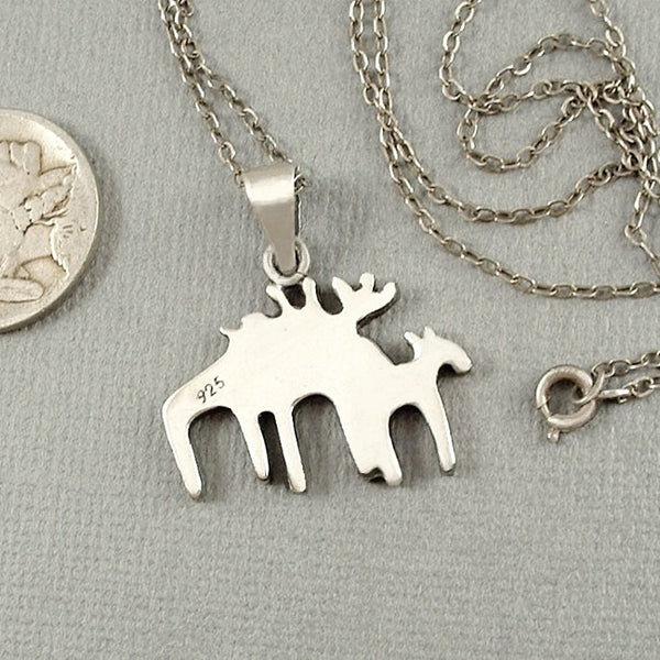 Modernist STERLING Christmas Moose Reindeer PENDANT Chain - Years After