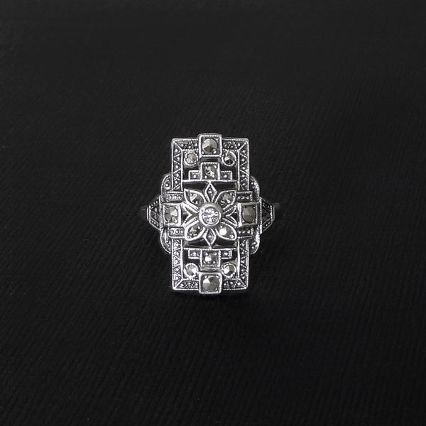 UNCAS Antique ART DECO Crystal Ring STERLING Marcasite - Years After