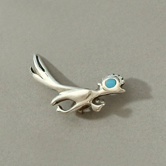 Vintage Native American ROADRUNNER Turquoise Tie Tack STERLING - Years After