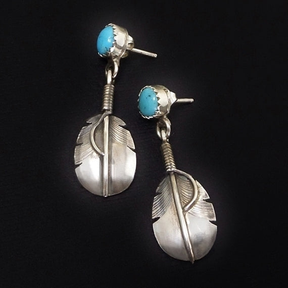 Vintage Native American Sterling NAVAJO Turquoise EARRINGS H. Addikie - Years After