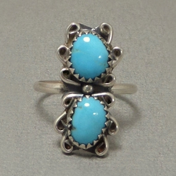 HARRISON YAZZIE Vintage Navajo Double Turquoise RING Native American - Years After