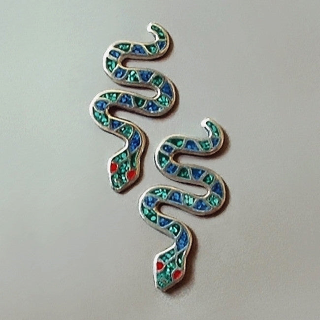 VINTAGE Sterling SNAKE Stud Earrings TURQUOISE Mexican Taxco c.1980's - Years After