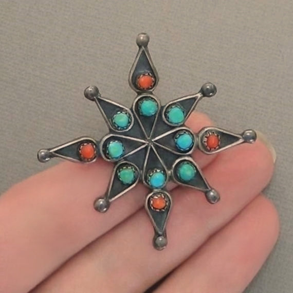 Old Pawn Vintage NATIVE American TURQUOISE Cross Star Brooch Snake Eye - Years After