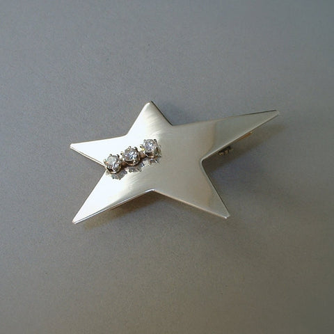 Vintage MODERNIST Sterling Silver Star Brooch Abstract CZ Signed 1970s - Years After