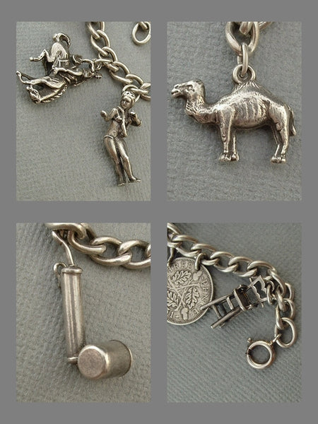 Vintage STERLING Charm Bracelet MECHANICAL Charms, Signed Locket, Tea Pot c.1930's - Years After