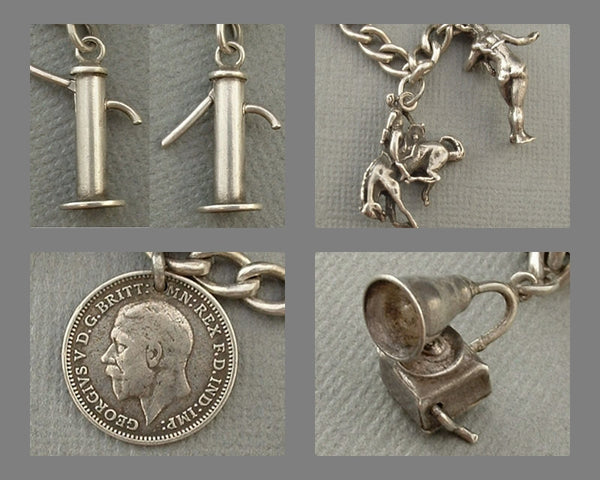 Vintage STERLING Charm Bracelet MECHANICAL Charms, Signed Locket, Tea Pot c.1930's - Years After