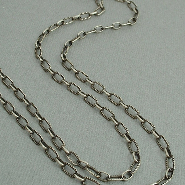 Antique Victorian TASSEL Necklace CUT STEEL Paperclip CHAIN 27" c.1870s - Years After