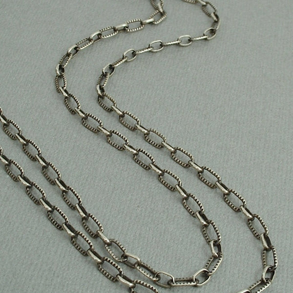 Antique Victorian TASSEL Necklace CUT STEEL Paperclip CHAIN 27" c.1870s - Years After