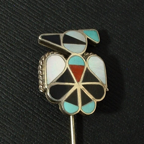 Vintage Native American STERLING Thunderbird ZUNI Pin Mosaic - Years After