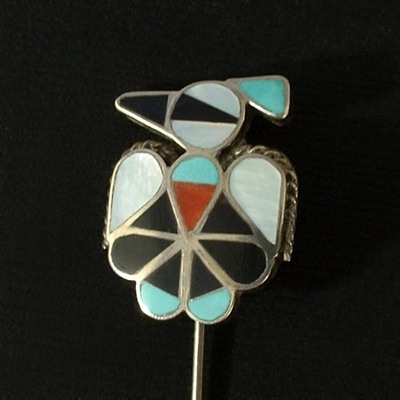 Vintage Native American STERLING Thunderbird ZUNI Pin Mosaic - Years After