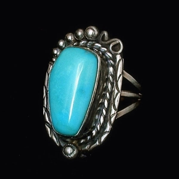 Vintage NATIVE American Sleeping Beauty TURQUOISE Ring Sterling Signed c.1970s - Years After