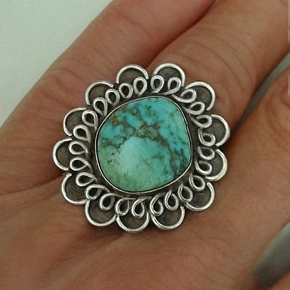 ADAKAI Old PAWN Native American Turquoise RING Navajo Sterling Signed - Years After
