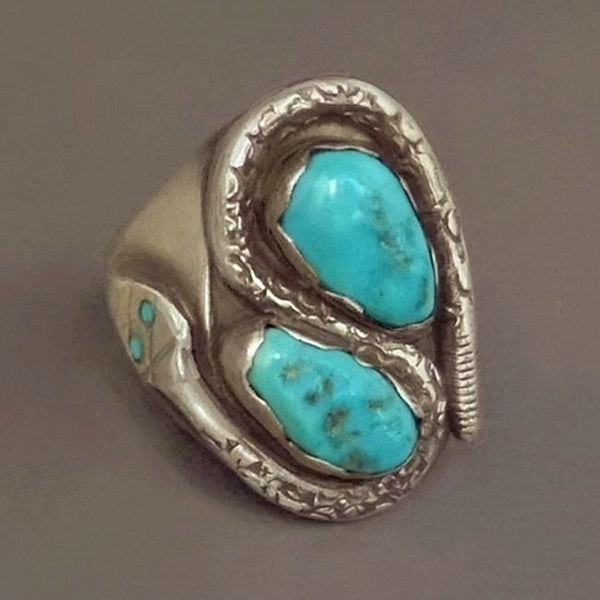 VICTOR CHAVEZ Men's Vintage Navajo Turquoise RING Snake Sterling Signed c.1980's - Years After