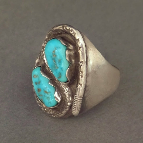 VICTOR CHAVEZ Men's Vintage Navajo Turquoise RING Snake Sterling Signed c.1980's - Years After