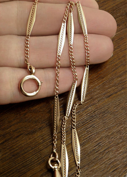 14K Gold Antique Bar Link Pocket Watch Chain - Years After
